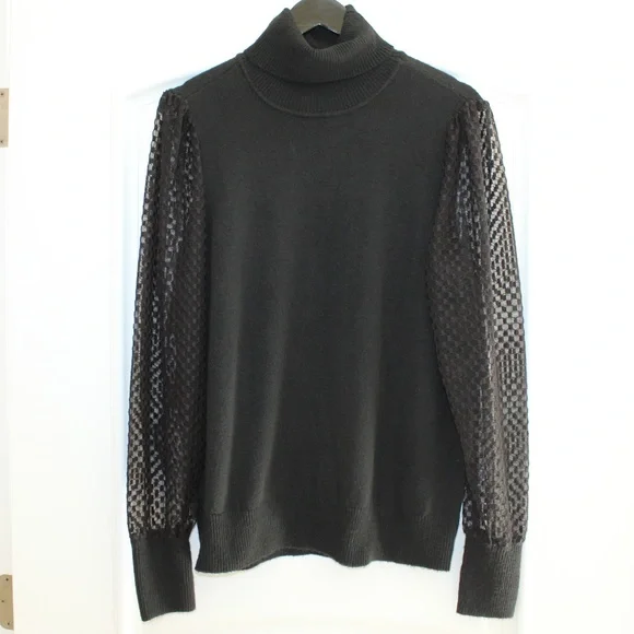 Marled black turtleneck with sheer sleeves (women’s XL) (NWT) - Picture 1 of 9